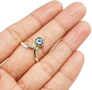 Bague en argent Sterling 925, forme ronde impressionnante, lunette bleu ciel, topaze bleue, bijoux en argent en ligne, vente en gros - Product Image 3
