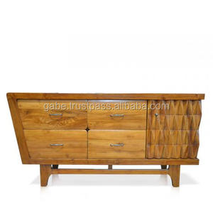 Armoire moderne en teck massif de couleur naturelle Arizona, L 160 P 45 H 81 CM, pour usage domestique comme mobilier de salon - Product Image 4