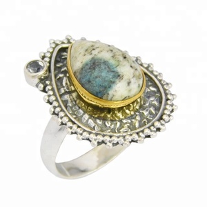 Lujo dos tonos 925 plata esterlina K2 Multi anillo de piedras preciosas hecho a mano joyería de plata curación eternidad Vermeil anillos - Product Image 1