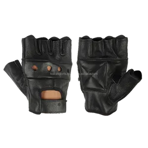 Full Black Finger less Cycling Gloves / Leather Gloves