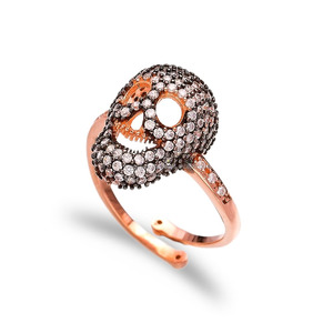 Anillo Ajustable con Diseño de Calavera y Circonita Transparente, Joyería Turca Hecha a Mano en Plata de Ley 925 al por Mayor - Product Image 1