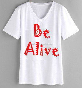 Camiseta OEM con cuello en V estampada para mujer, Camiseta de algodón con volantes, un solo hombro, Tops ali express en línea - Product Image 4