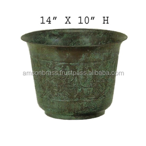 Pot de fleur et jardinière décoration intérieure pot de fleurs en métal forme ronde jardinière en métal patine en relief finie - Product Image 4