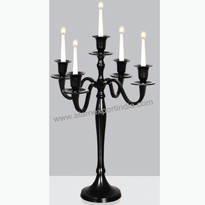 Candelabro de Mesa de Boda de Metal Negro con Recipiente para Flores, Acabado Pulido Plateado, Hecho a Mano, Tamaño Personalizado para Decoración del Hogar - Product Image 1