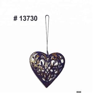 การออกแบบที่ไม่ซ้ำแกะสลักโลหะเหล็กสีฟ้าแววสีคริสต์มาสตกแต่งบ้านแกะสลักรูปหัวใจเครื่องประดับ - Product Image 1