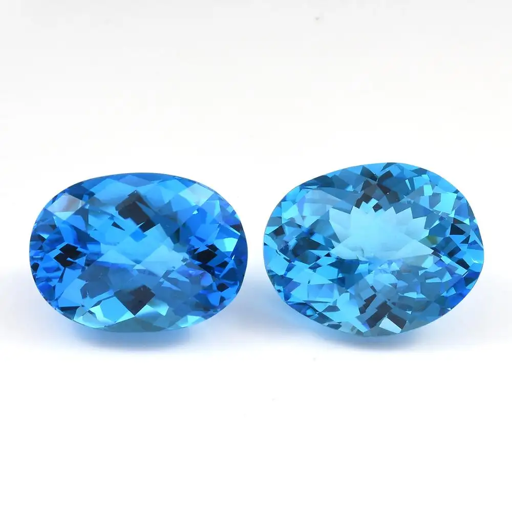 Blue Topaz Oval Free Faceted 57.72 Carat and Oval Free Checker Board 58.91 Carat pieces