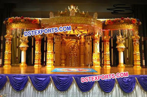 Gujrati Indian Wedding Gold Dev Mandap Wedding Fully Carved Fiber Mandap Royal Wedding Fiber Mandap - Product Image 5
