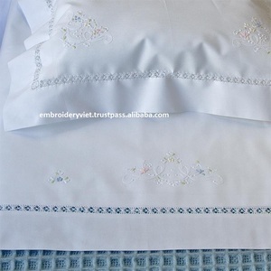 Al por mayor al por mayor de lujo 100% algodón blanco bordado a mano las sábanas de la cama - Product Image 2