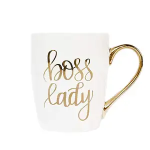 Boss Lady ของขวัญของที่ระลึกแก้วกาแฟเซรามิคขนาดใหญ่แฟนซีที่จับทองน่ารักถ้วยชา