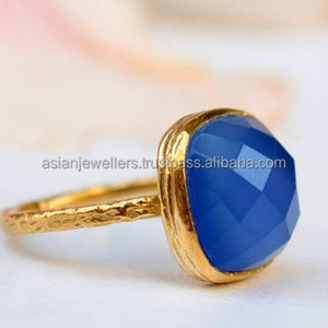 แหวนสเตอร์ลิงสีฟ้า Chalcedony Vermeil 925ทำด้วยมือสำหรับงานแต่งงานงานหมั้นครบรอบแต่งงาน - Product Image 1