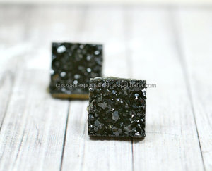 สีดำ Druzy สแควร์โพสต์ต่างหู - Product Image 1