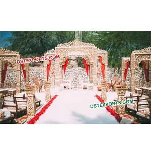 户外婚礼雕刻Jodha Akbar Mandap Dulhan婚礼纤维Mandap设置富豪结婚玻璃钢传统Mandap