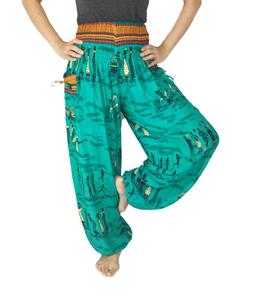 Quần Áo Châu Phi Eo Cao Boho Yoga Hippie Harem Quần Smocked Eo