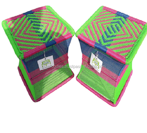 Tabouret personnalisé moderne en bambou naturel carré pouf portable salon chambre jardin rotin tabouret en osier console incrustée d'os - Product Image 1