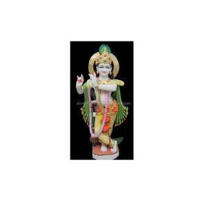 สีขาว Makrana หินอ่อนกฤษณะทาสีพิเศษ Murti อินเดียส่งออกรูปปั้นบูชาวัฒนธรรมฮินดูทำด้วยมือที่มีคุณภาพสูงที่มีสีสัน - Product Image 1
