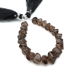 Cuentas de Cuarzo Ahumado Natural de Alta Calidad, Grado AAA, 1 Hilo, Forma Retorcida Facetada con Efecto Estrella, Briolette, Venta al por Mayor - Product Image 2