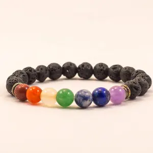 Seven Chakra Lava Stone Beads Bracelet/Chakra Lava Bracelet For Sale