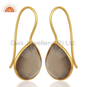 Piedra preciosa de Calcedonia gris, fabricante de pendientes de plata 925, joyería india, Colección clásica - Product Image 2