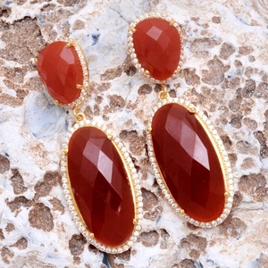 Hermoso Diseño de Piedra Preciosa Natural de Cornalina, Zirconia, Hecho a Mano, Plata de Ley 925 Chapada en Oro, Lujoso, Ovalado, para Bodas y Fiestas - Product Image 2