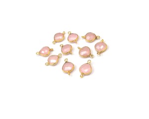 Calcédoine rose en forme de coeur Double caution plaqué or fabrication de bijoux multi-pierres naturelles bijoux faits à la main connecteur de lunette - Product Image 5