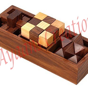 Bandeja de Rompecabezas de Madera 3 en 1 (AC 3324) Bandeja de Rompecabezas Multiforma con Diseños de Serpiente y Estrella - Product Image 1