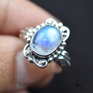 Gran forma Oval blanco de la piedra lunar del arco iris 925 anillos de plata esterlina 925 joyería de plata hecha a mano joyería de plata 925 de la India - Product Image 5