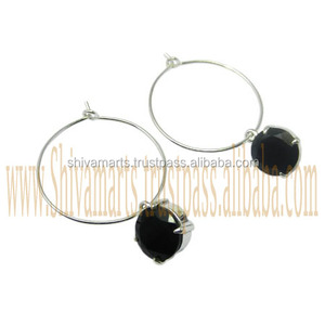Pendientes de aro de ónix negro natural de Plata de Ley 925 rodio y chapados en oro para la moda femenina, ideal como regalo - Product Image 2