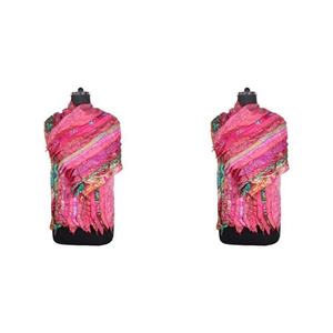 Écharpe vintage en soie Sari étole indienne Sari patchs écharpe réversible écharpe rayée colorée panneau de soie Vintage Sari Vintage - Product Image 1