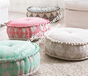 สตูลวางเท้าแบบอินเดีย,เบาะรองนั่งปูพื้นผ้าคอตตอนออตโตมันผ้าฝ้าย Pouf ปักด้วยมือ - Product Image 6