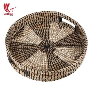 Venta al por mayor cesta de servicio de algas marinas redonda bandeja con asas cesta de almacenamiento de artesanía - Product Image 1