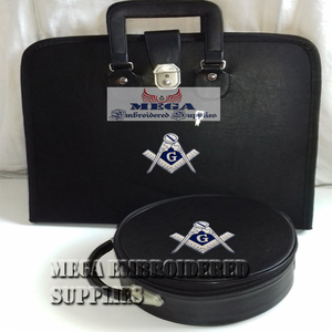 Estuches para Mandiles Masónicos Personalizables de Cuero y Terciopelo con Cinta, Bordados con Compás y Escuadra Masónicos - Product Image 4