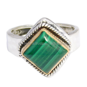 Nouvelle Mode 925 Sterling Silver Malachite Gemstone Two Tone Ring Vente en ligne Fantaisie Jewelry Eternity Vermeil Rings Exportateur - Product Image 2