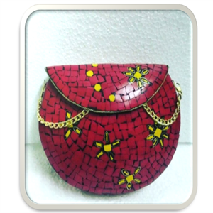 Bolso de mano indio hecho a mano con mosaico étnico, bonito bolso de mano de estilo indio, de noche, a la moda - Product Image 1