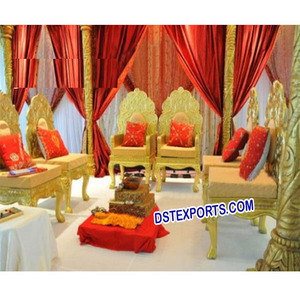 Ensemble de chaises de mariage indien doré, meubles de mandala traditionnels, pour mariage, 4 pièces - Product Image 1