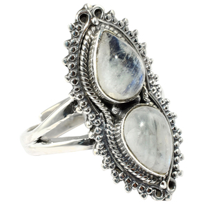 Bagues en argent Sterling 925 avec pierre de lune arc-en-ciel en forme de poire, bijoux en argent Sterling 925, vente en gros - Product Image 3