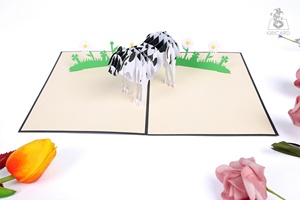 Tarjeta Pop-up Kiricard 3D de Papel con Diseño de Vaca Lechera Vietnamita, Impresión Offset, Objeto de Colección Artístico para Festividades - Product Image 2