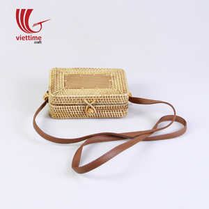 Sac à main d'épicerie pliable de grande capacité, triangle en rotin pour femmes/sac de plage en paille de plage/rotin du Vietnam, - Product Image 4