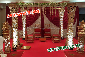 ชุดเจดีย์นกยูงงานแต่งงาน,Mandap รุ่นล่าสุดสำหรับงานแต่งงานเสา6เสาไฟเบอร์นกยูง - Product Image 3