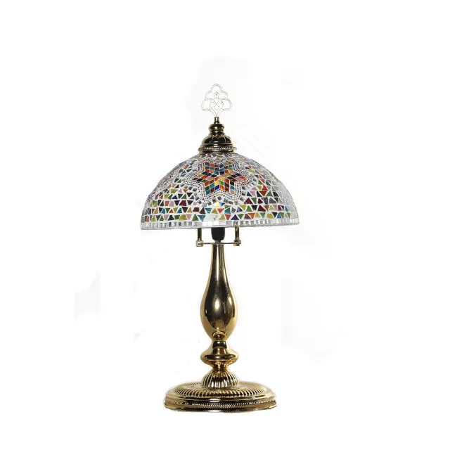 Lámpara de mesa de cristal con mosaico turco, diseño dorado Tiffany