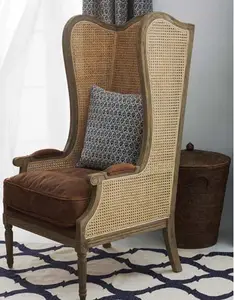 Sillas de mimbre de madera de caoba para sala de estar, muebles de respaldo alto francés, gran oferta