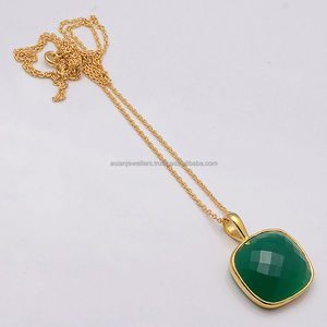 Pendentif en pierres précieuses 925, pierres d'onyx vertes, en or, argent Sterling 925 - Product Image 1