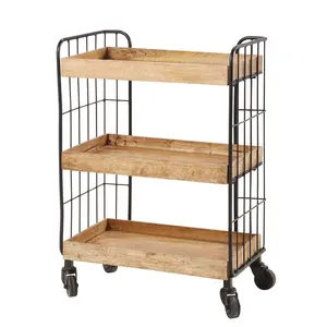 Moderne Goedkope Europese Meubels Ijzer Houten Keuken Trolley Voedsel Serveren Trolley Rolling Bar Winkelwagen