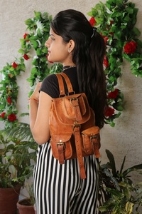 Real Goat Leather 12" Genuine Leather <b>Men</b> & Women Vintage Backpack Travel Rucksack Daily Use <b>Bag</b> 100% Leather Retro College <b>Bags</b> - Product Image 6