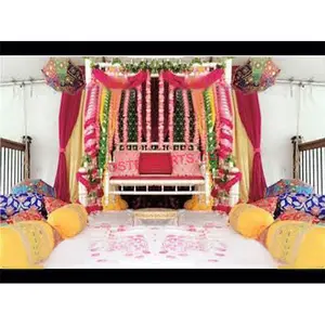 Decoração de palco punjabi mehandi, palco com jhula, decoração de casamento, palco, mehandi