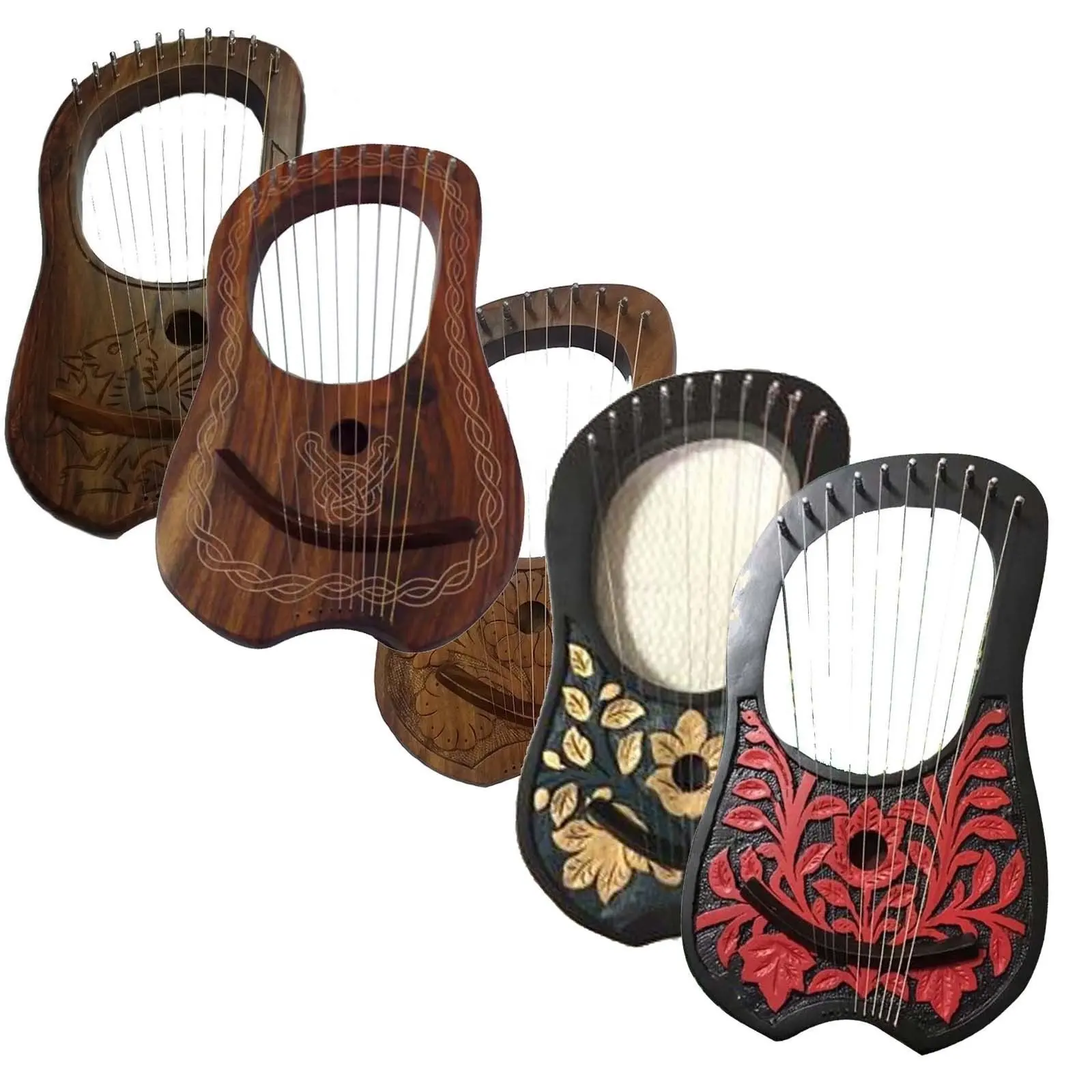 Lyre Harp 10 Metal Strings Plain Design in Brown Bag,Tuning Key,And Strings Set