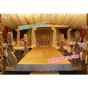 Dernier modèle de mandap de mariage artisanal en bois, mandap en bois avec pilier paon, ensemble de mandap en bois sculpté paon pour mariage, USA - Product Image 1