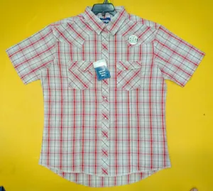 Camisas de Talla Grande para Hombre de Marca Bangladeshí, Manga Corta, Corte Regular Informal, Rayas Rojas, Sarga Transpirable, Primavera - Product Image 1