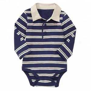 Langarm gestreifter Stram pler für Baby mit Ellbogen Patch Baby kleidung Kleider Soft Cute Trendy Polo Stram pler Body suits Boy Stram pler