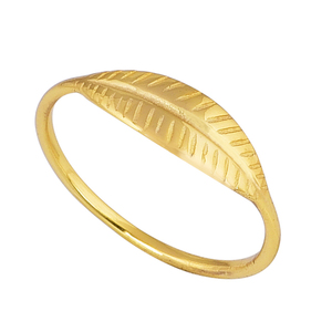 925 Sterling Solid Silver Gold Plated <b>Plain</b> Leaf Design Tinny <b>Ring</b> - Product Image 2