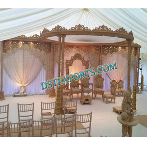 Mandap double en bois pour mariage, ensemble de mandaps sculptés à deux piliers pour mariage indien, mandap en bois de designer, Caroline du Sud - Product Image 1